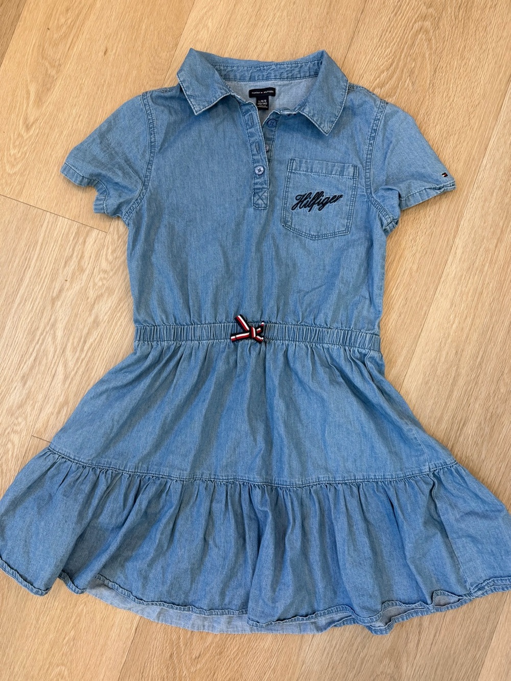 Tommy Hilfiger Girls 100% Cotton Chambray Denim Dress Blue L 12/14